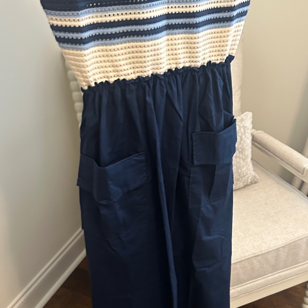 She + Sky Navy and Cream Striped Midi Dress - Picture 3 of 4